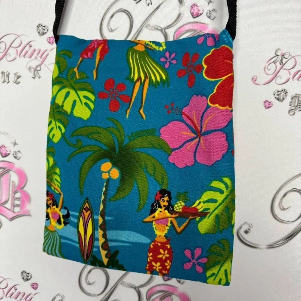 Hawaii bag beach dual zipper blue Hawaiian ladies dancers flowers blue vacay